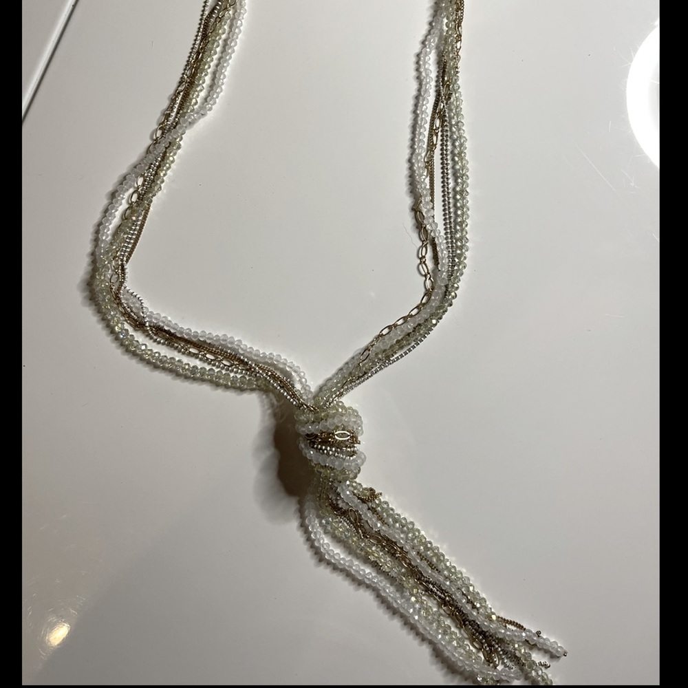 The Limited- silver and clear beaded tassel necklace